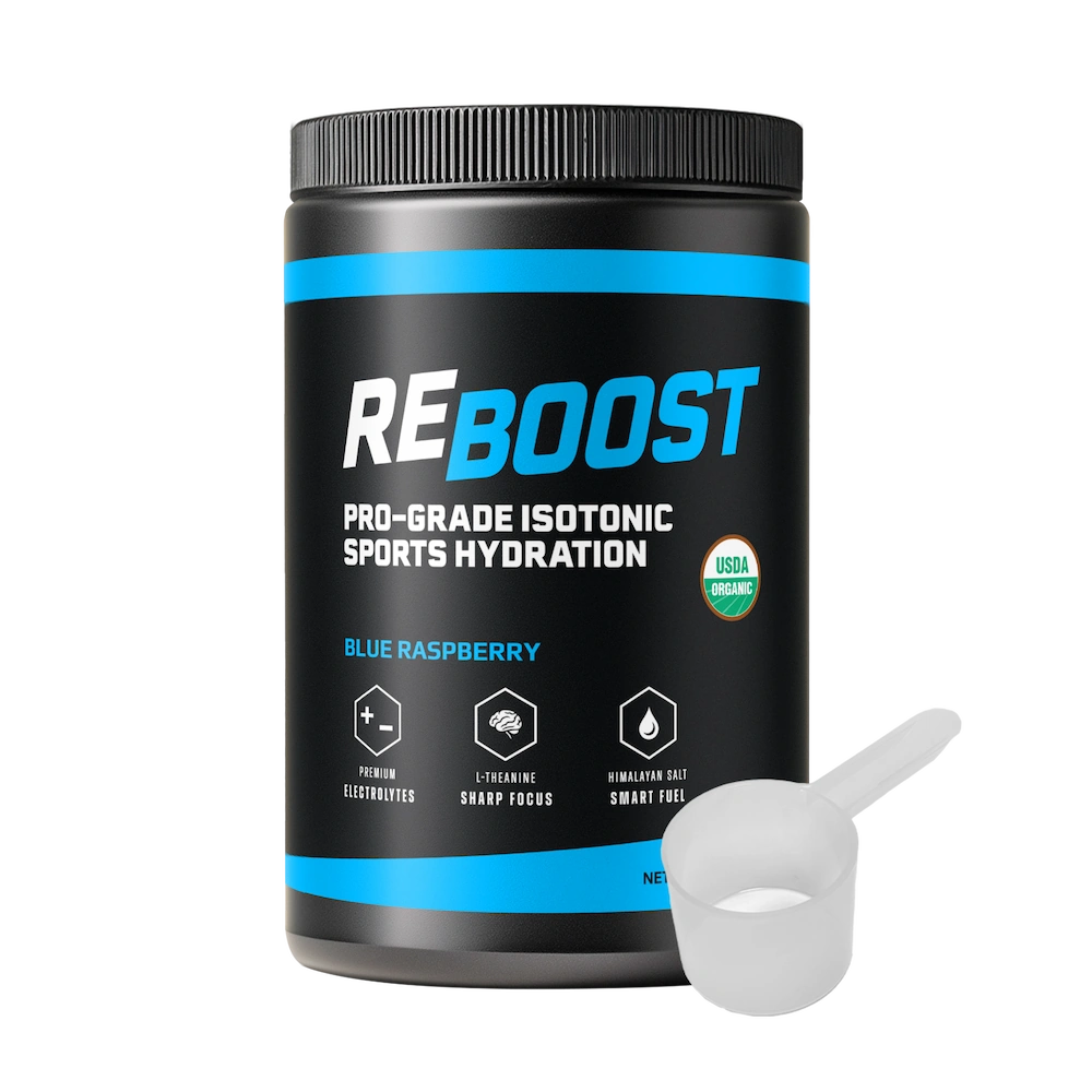 Reboost blue raspberry sports hydration 1lb container with a scoop